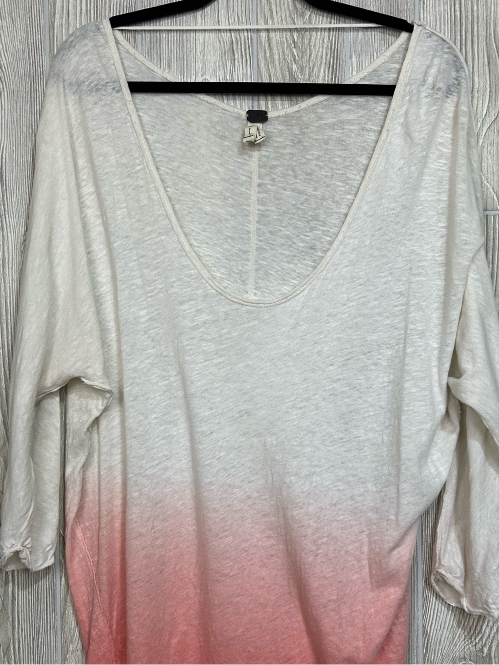 Free People We The Free Strawberry Linen White Pink Ombre Blouse Top Tee Size L - Picture 3 of 11
